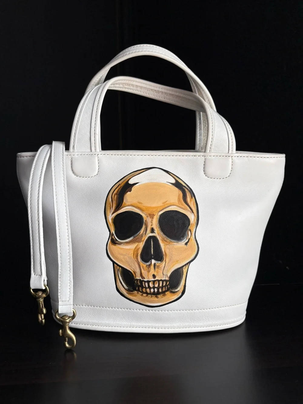 Vintage Coach White Leather Skull La Mort Art Tote Crossbody Bleeker Bag 9301
